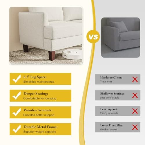 Busaurus 3 Seater Sofa Couch with Deep Seats, 89" Mid Century Modern Upholstered Sofa with Armrests, Comfy Couches for Living Room, Bedroom, Apartment and Office (Beige) 6