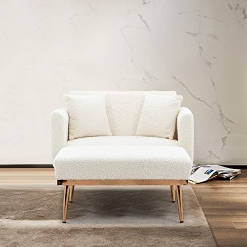 SULOPS Convertible Futon Chair Bed,Chaise Loung Recliner 3 in 1 Modern Accent Sleeper Reading Chair with 2 Pillows (White Teddy) 9