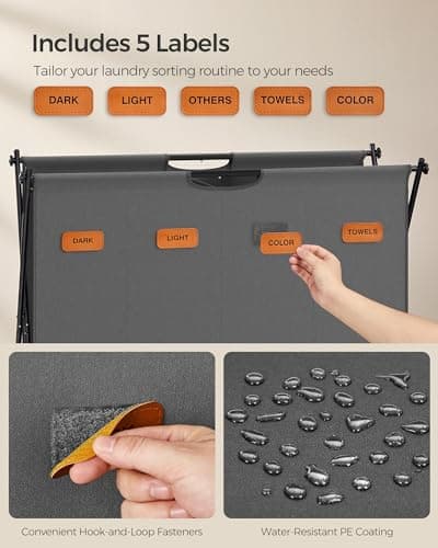 SONGMICS Laundry Hamper, Laundry Basket, 40.9 Gal. Laundry Sorter 4 Sections, Collapsible X-Frame, Clothes Organizer with Customizable Labels, Laundry Room, Bedroom, Bathroom, Slate Gray ULCB140G01 5