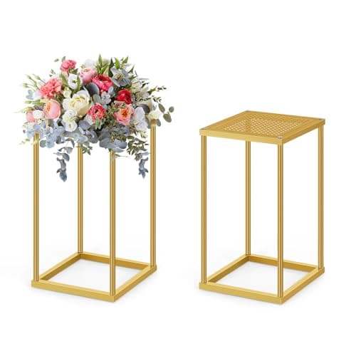 FAGIGY Wedding Centerpieces Vases - 2 Pcs 15.7 inch Metal Column Geometric Flower Stand,Pedestal Stand for Parties,Gold Flower Display Rack Decorations for Weddings Party Decoration