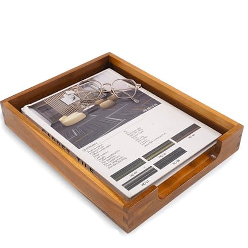 KOLWOVEN Wood Letter Tray -Load Documents Tray for Office Desktop Organizer - Desk Magazine, File, Folder, Paper Holder - Paper Document File Tray Front Drak Brown