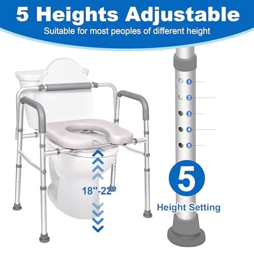Aupokinry 3 in 1 Commode Chair for Toilet with Arms, 500 lbs Bedside Commode Chair for Toilet with Bucket 4.4Qt, Width Adjustable Bedside Commode for Seniors, 21”-25“ Extra Large Width 5
