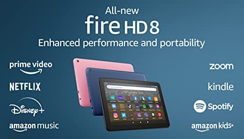 Amazon Fire HD 8 tablet, 8” HD Display, 64GB, 30% faster processor, designed for portable entertainment, (2022 release), Denim 14