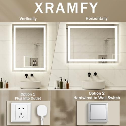 XRAMFY 32'' x 24'' LED Bathroom Mirror with Lights, Wall Mirror with Front and Backlight, 3 Colors Vanity Mirror with Lights, Anti-Fog Wall Mirror for Bathroom 7