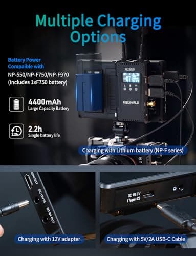 FEELWORLD F7 Plus 7 Inch 1200nit DSLR Camera Field Monitor with F750 4400mAh Battery and Bag High Brightness Touchscreen 3D Lut HDR Waveform F970 Install and Power Kit 4K 60Hz HDMI in Out 8