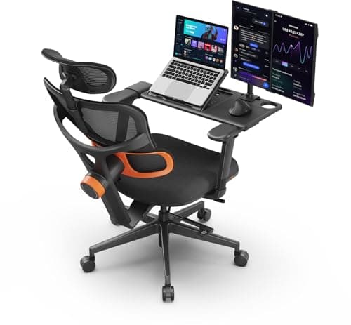 Newtral Ergonomic Office Chair with Fully Adaptive Lumbar Support, 136°Tilt Function, Computer Desk Chair with Soft 4D Armrest, Adjustable Headrest (Upgrade with Laptop Tray, Black)