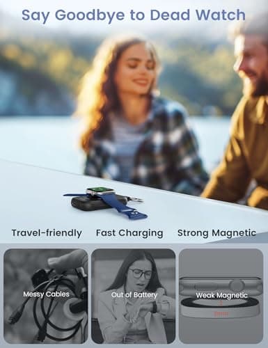 RORRY Portable Charger for Apple Watch, 2500mAh Fast Charging for iWatch Charger, Travel Essentials Gifts with Built-in USB C Cable for Apple Watch Series 11 10 9 8 7 Ultra 3 2 SE Accessories, Black 5