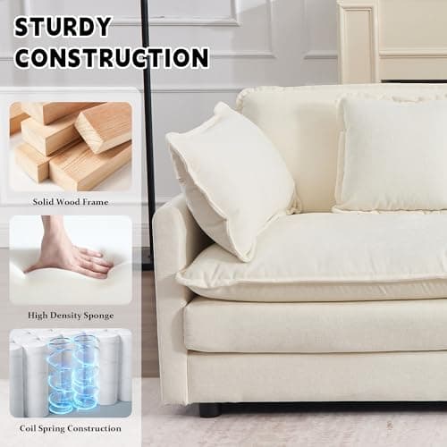 GNIXUU 76.7" Loveseat Sofa with Ottoman, Chenille Modern Cloud Love Seat Couch with Deep Seat, Luxury Modular L-Shaped Couches for Living Room Bedroom Apartment, Small Place(Beige White). 5