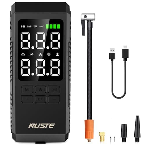 NUSTE Tire Inflator Portable Air Compressor, Air Pump for Car Tires with Digital Pressure Gauge, 150PSI Rechargeable Battery, LED Light, Cordless Bike Tire Pump for Car, Motorcycle, Bicycle