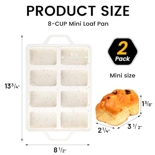 Vinino Silicone Mini Loaf Pans with Metal Reinforced Frame-2 Pack, Non-stick Silicone Bread Pan for Baking 8-Cavity, Tiny Banana Bread Set, Dishwasher Safe Brownie Pan-Cream 6