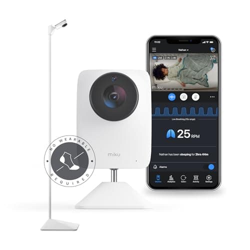 Miku Pro Smart Baby Monitor with Camera, Track Live Breathing with No Wearable, Real-Time Alerts, Sleep Analytics, 1080p Wi-Fi Video, Night Vision, and 2-Way Audio, Wall Mount & Floor Stand Included