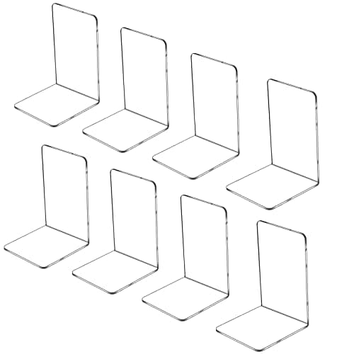 Lulonpon 8 Pieces Book Ends, Bookends, Books Stand, Books Stoppper, Clear Bookend for Shelves, Acrylic Book Ends for School, Library, Desktop Organizer