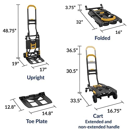 COSCO 12225YGB1E 2-in-1 Folding Hand Truck, 300 lb. Capacity, Multi-Position with Extendable Handle, Black/Yellow 9