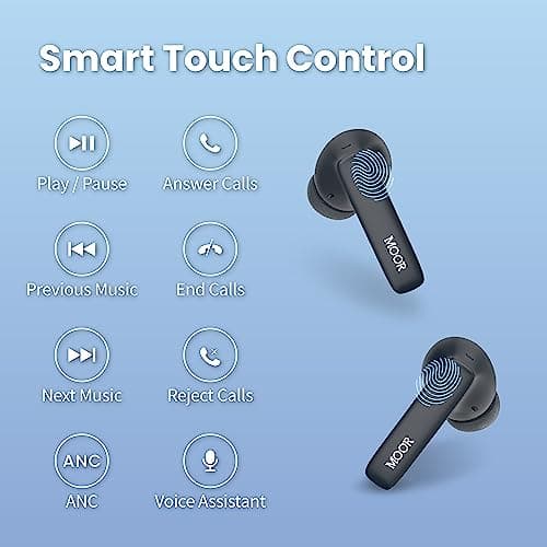 MOOR Wireless Earbuds Bluetooth Headphones, Noise Cancelling Earbuds with Deep Bass, Hybrid ANC, Transparency mode, IPX5 Waterproof in Ear Built in Mic Headphones for Sport, Work (30H Playtime, Black) 9