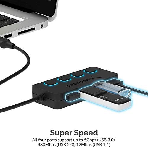 SABRENT 4 Port USB 3.0 Hub with Individual LED Lit Power Switches, Includes 5V/2.5A Power Adapter (HB-UMP3) 5