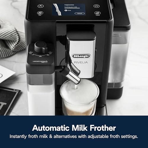 De'Longhi Rivelia Automatic Espresso Machine with Grinder & Milk Frother – All-in-One Coffee Maker, Hot & Iced Latte, Cappuccino, Bean Switch System, Burr Grinder, Compact Italian Design, Black 5
