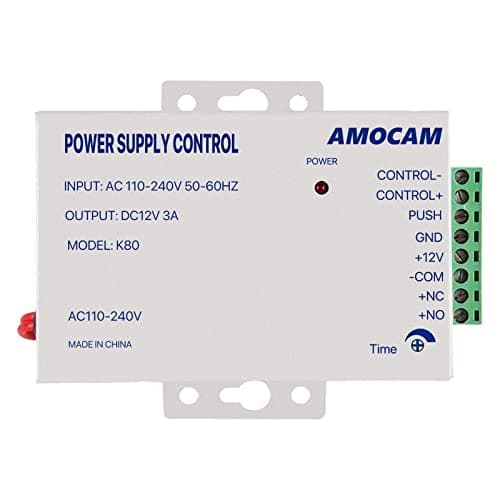AMOCAM K80 Power Supply Control, AC 110-240V to DC 12V Power Supply for Door Access Control System, Video Doorbell, Electric Strike Lock, Bolt Lock, Magnetic Lock, Power Supply Controller