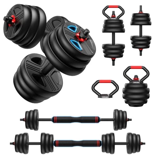 FITPLAM 4 in 1 Adjustable Dumbbell Weight Set, 45lbs Free Weights with Upgraded Nut, Used as Kettlebells, Barbell, Push Up Stand for Home, Gym, Fitness, Exercise, Suitable Men/Women, Black
