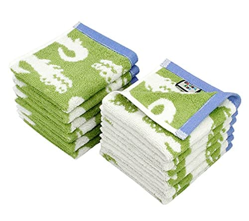 ORIGINAL KIDS Wash Cloth - Bath Time in A While Crocodile Set of 12 Washcloths - 100% Cotton Jacquard Super Soft Colorful Absorbent Quick Dry Easy Care Face Towel Face Cloth Gift - 12x12 - Green Blue