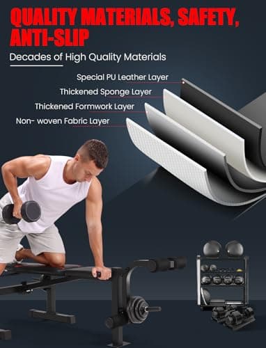 OPPSDECOR Weight Bench, 600LBS Adjustable Bench Press with Squat Rack & Leg Extension, 3 Sec Folding Workout Bench for Full Body Exercise, Incline Decline Flat Weight Benches for Home Gym Exercise 6