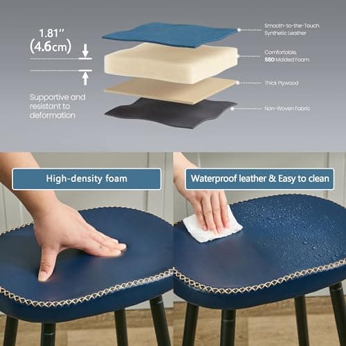 FIRAVOE Bar Stools Set of 2, Modern 24" Counter Height Bar Stools, Faux Leather Backless Saddle Stools for Kitchen Island (Navy Blue, 2 PCS 24'' Height) 4