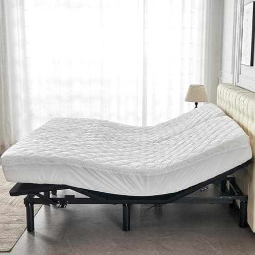 Kingnex Quilted Waterproof Split Top Queen Mattress Protector for Adjustable Bed 32-34 Split from Top Padded Fitted Matress Cover 9