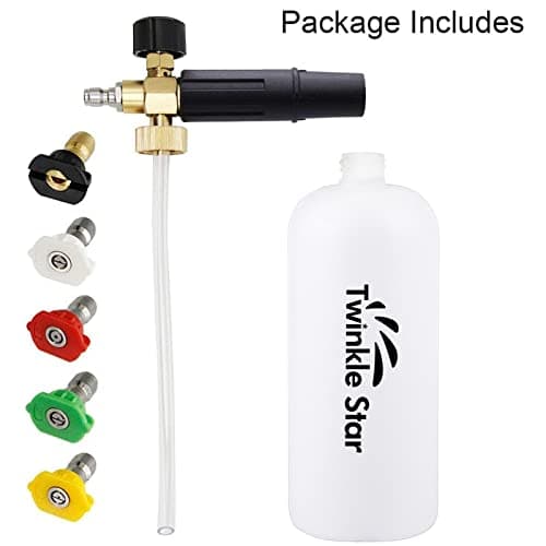 Twinkle Star Foam Cannon 1 L Bottle Snow Foam Lance with 1/4" Quick Connector, 5 Nozzle Tips for Pressure Washer 9