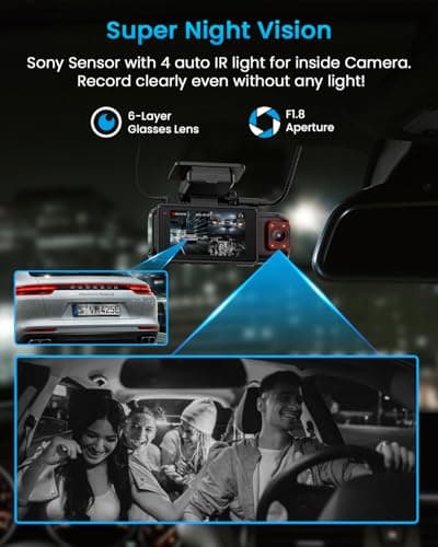 iiwey N7 3 Channel Dash Cam Front and Rear Inside 3K+1080P+1080P with 128GB SD Card, 5GHz WiFi, Rotatable Side Camera for Car, 24/7 Recording, IR Night Vision, G-Sensor, Parking Mode 7