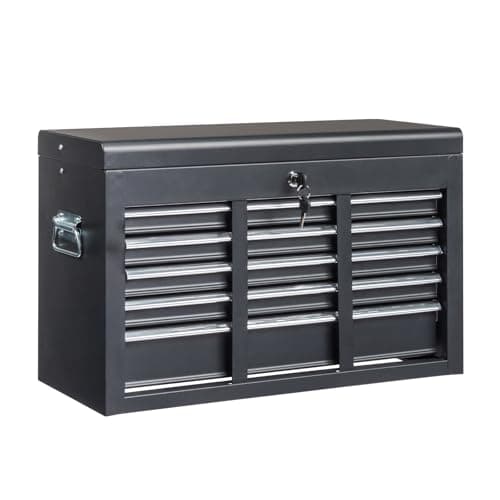 GODECOR Metal Tool Box, 5-Layer Drawers & Top Storage Tray Tool Box with Lock Safety and Handle, 24" Portable Tool Chest Cabinet for Garage, Warehouse, Home, Black