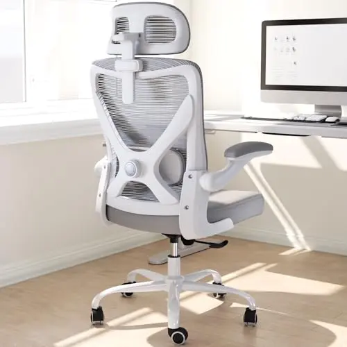 Ergonomic Office Chair: White Computer Desk Chair Comfy Gaming Chair for Adults - Office Chair with Lumbar Support & Headrest - Executive Office Rolling Chairs for Home Work (Grey) 8