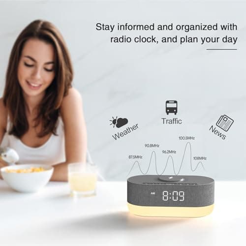 HOUSBAY Wireless Charging Alarm Clock Radio - Fast Charging Station for iPhone Samsung, Bluetooth Speaker, Upgrade Morning Routine, Dimmable Clock with FM Radio for Bedroom 7