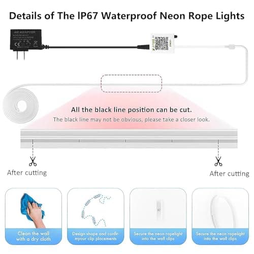 SILFU Neon Rope Lights, 50FT RGB LED Strip Lights, Waterproof IP67 LED Lights for Bedroom, DIY Design, Music Sync, 44 Key Remote Control, Multiple Modes for Bedroom, Holiday Decoration 8