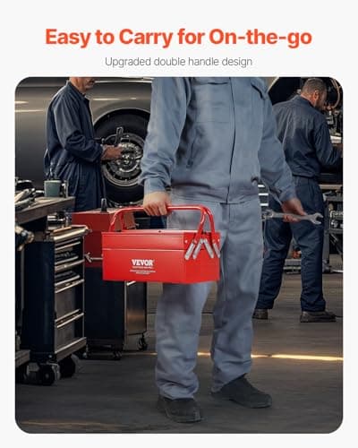 VEVOR Metal Tool Box, 14-inch, 2-Tier 3-Tray Portable Folding Tool Chest Organizer with Handle & Lock Hole, Powder Coated Steel, Cantilever Toolbox for Household Factory Warehouse Repair Shop, Red 5