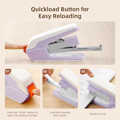 Deli Effortless Desktop Stapler, Heavy Duty Stapler, 40-50 Sheet Capacity, One Finger, No Effort, Includes 1500 Staples & Staple Remover, Violet 6
