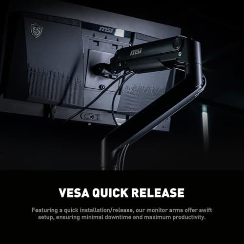 MSI MAG MT201 - Premium Heavy Duty Single Monitor Stand Arm, Supports 17-49" Screens and 44 lbs, VESA Compatible, Adjustable Spring Assisted Mount, Clamp & Grommet, Quick Release Plate - Black 5