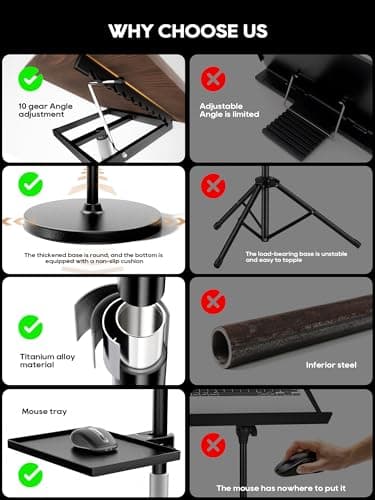 2 in 1 Adjustable Book Stand - Dual-Use Floor and Desktop Book Holder Stand, Height Adjustable 23.5-52 in, Elastic Page Clips for Music Sheet, Recipe, Tablet, Laptop-Black 6