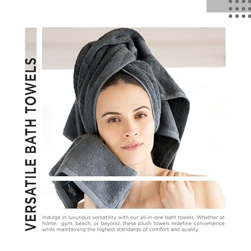 Villa Celestia 600 GSM 100% Cotton Bath Towel, Highly Absorbent, Plush, Soft, Quick Dry, Silver Towel, 1 Luxury Body Towel, Combed Cotton Bathtowel for Hotels, Salon, Spa, Bathroom, Shower, Pack of 1 5