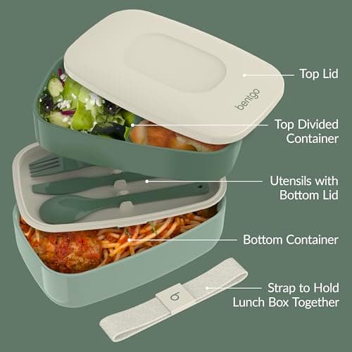 Bentgo Classic - Adult Bento Box, Stackable 3-Compartment Lunch Box with Removable Utensil Set and Sealing Strap, BPA-Free, Food Container Ideal for Meal Prep, Work, and On the Go (Khaki Green) 5