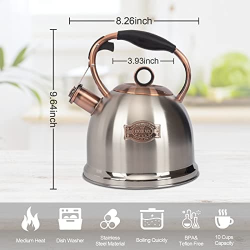 Whistling Stovetop Tea Kettle Food Grade Stainless Steel, Hot Water Fast to Boil for Stove Top-3.0Q 6