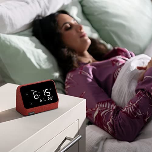Lenovo Smart Clock Essential with Alexa Built-in - Digital LED with Auto-Adjust Brightness - Smart Alarm Clock with Speaker and Mic - Compatible with Lenovo Smart Clock Docking 5