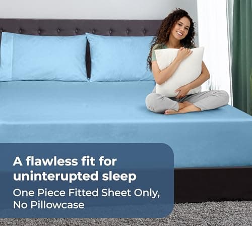 Royale Linens 100% Organic Cotton Fitted Sheet - Percale Weave - Super Soft Deep Pocket Bottom Sheets - Lake Blue Elastic Sheet Queen Size - Queen Fitted Sheets Only - (60"x80"+15", Lake Blue) 8