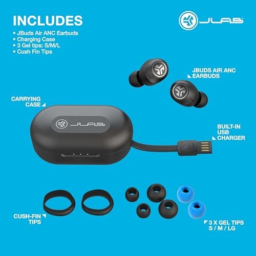 JLab JBuds Air ANC True Wireless Bluetooth Earbuds, Black, Active Noise Canceling, Low Latency Movie Mode, Dual Connect, IP55 Sweat Resistance, Custom 3 EQ Sound Settings… 7