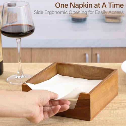 Napkin Holder for Table, Wooden Napkin Dispenser with Side Large Opening for Paper Napkins, Farmhouse Style Square Napkin Holder, Home Kitchen Dining Tabletop Decor 3