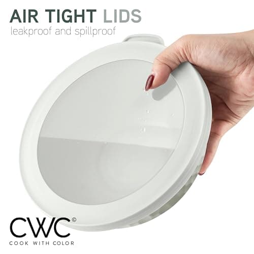 COOK WITH COLOR Mixing Bowls with Lids - 12 Piece Plastic Nesting Bowls Set includes 6 Prep Bowls and 6 Lids, Microwave Safe Mixing Bowl Set, Sage Embossed 7