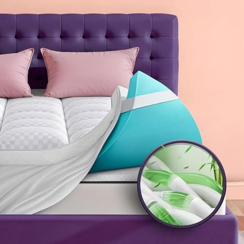 Dual Layer 4 Inch Memory Foam Mattress Topper for Pressure Relief with 4X Support, 2" Fluffy Pillow Top Queen Mattress Topper 50% Viscose Made from Bamboo Plus 2" Cooling Gel Memory Foam Mattress Pad