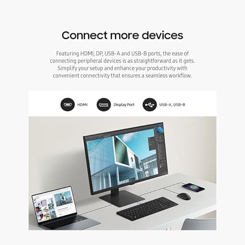 SAMSUNG 24" ViewFinity S6 (S60D) Series QHD High Resolution Computer Monitor, 100Hz, HDR10, Multiple Ports w/ HDMI, DisplayPort, USB-A, Easy Setup, Height Adjustable Stand, LS24D606EANXZA, 2024 7