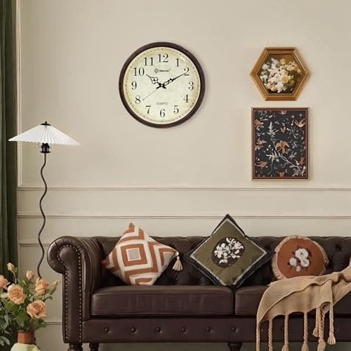Geevon Vintage Wall Clock, Silent 16" Non Ticking Retro Round Clock Quartz Decorative Battery Operated Wall Clock for Kitchen,Office,Classroom,Bedroom,Living Room Decor 9