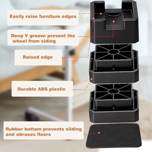 Feeloco Bed Risers,3 Inch Heavy Duty Furniture Riser for Legs,Adjustable Bed Lifts Risers for Sofa,Table,Desk,Couch,Chair,Bed Frame Accessories(Black 4 Pack,2+1inch) 6