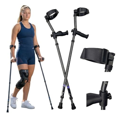 in-Motion Forearm Crutches | Spring Assist Crutches for Adults | Walking Crutch with Ergonomic Handle | Articulating Tips | Size Short (4'2" - 5'5") | Lightweight & Durable | Charcoal | 350lb Capacity