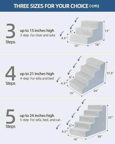 Vfrog Dog Stairs for Small Dogs,17.5" H,4-Step Dog Steps Ramp for Bed and Couch with High Density Foam,Non-Slip Pet Steps for Dogs and Cats,Pet Stairs with a Washable Cover,Grey 5